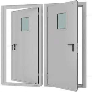 Дверь DoorHan/880/2050/Противопож.EI60/одност./остеклен./глад./глад./RAL7035/лев./угл. рама, DPO60/880/2050/7035/L/N